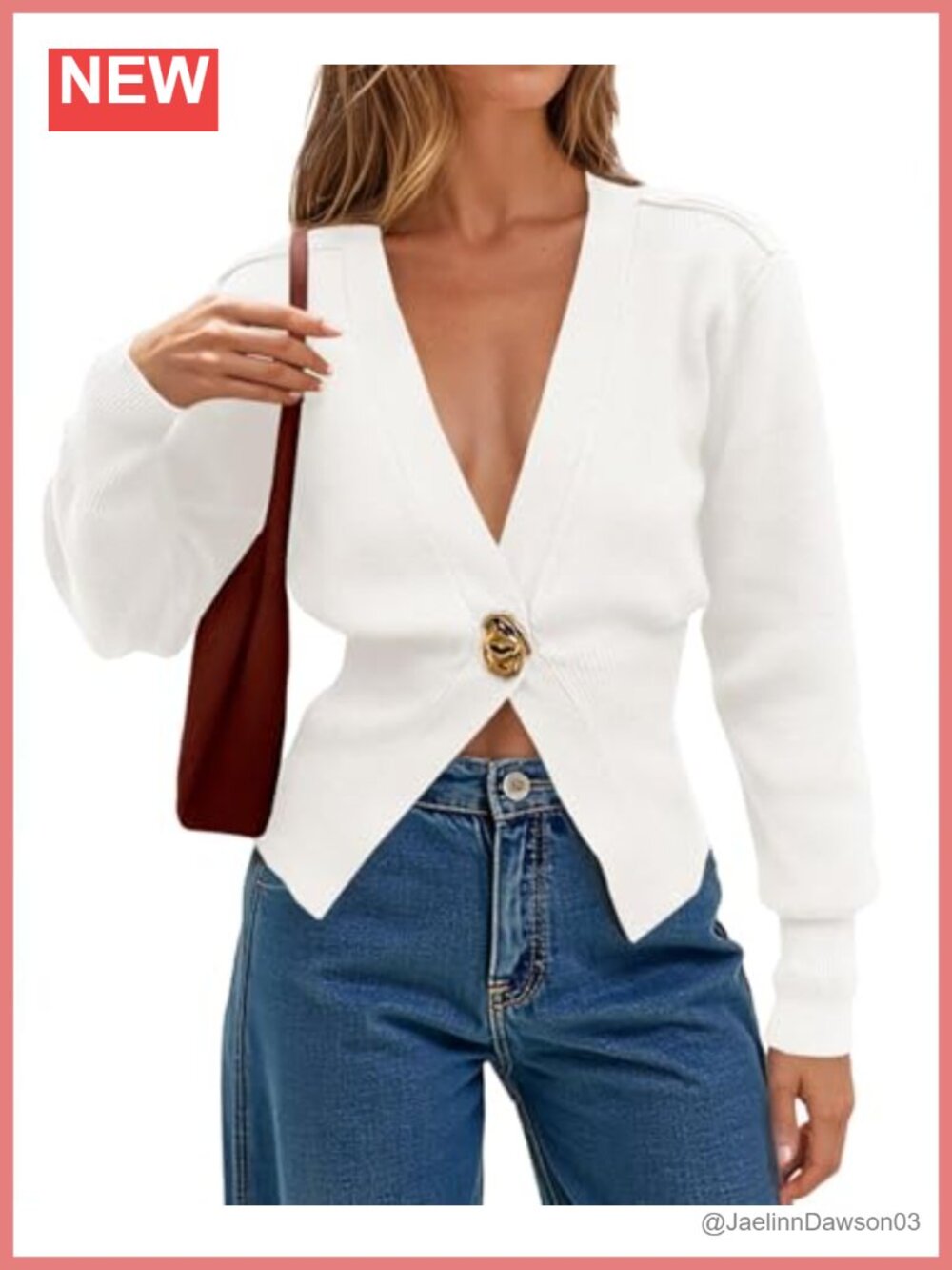 Womens V Neck Cropped Knit Cardigan Long Sleeve Button Down Sweater